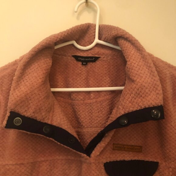 Simply Southern salmon-pink fleece jacket w/ navy accents sz XL - Picture 9 of 11